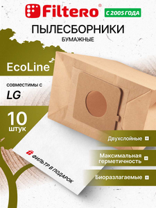 Мешки-пылесборники Filtero LGE 01 ECOLine XL, 10 шт + микрофильтр, бумажные