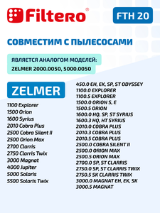 HEPA фильтр Filtero FTH 20 для пылесосов ZELMER