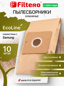 Мешки-пылесборники Filtero SAM 02 ECOLine XL, 10 шт + микрофильтр, бумажные