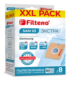 Мешки-пылесборники Filtero SAM 03 XXL Pack ЭКСТРА, 8 шт + микрофильтр, синтетические